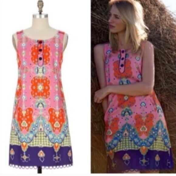 Anthro Maeve Orava pink orange retro mod sleeveless shift dress size 0 - Picture 1 of 13